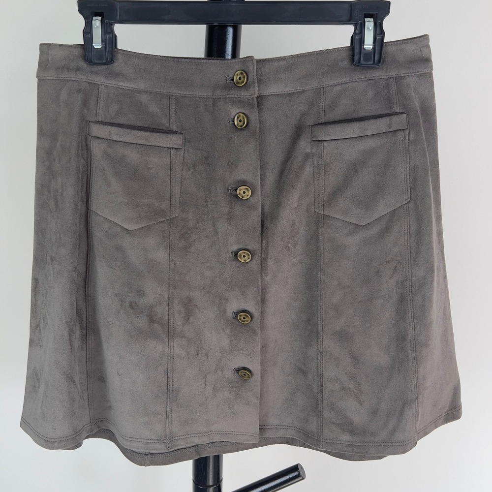 GXF Collection NWT Taupe Faux Suede Button Front Mini Skirt Size 8
